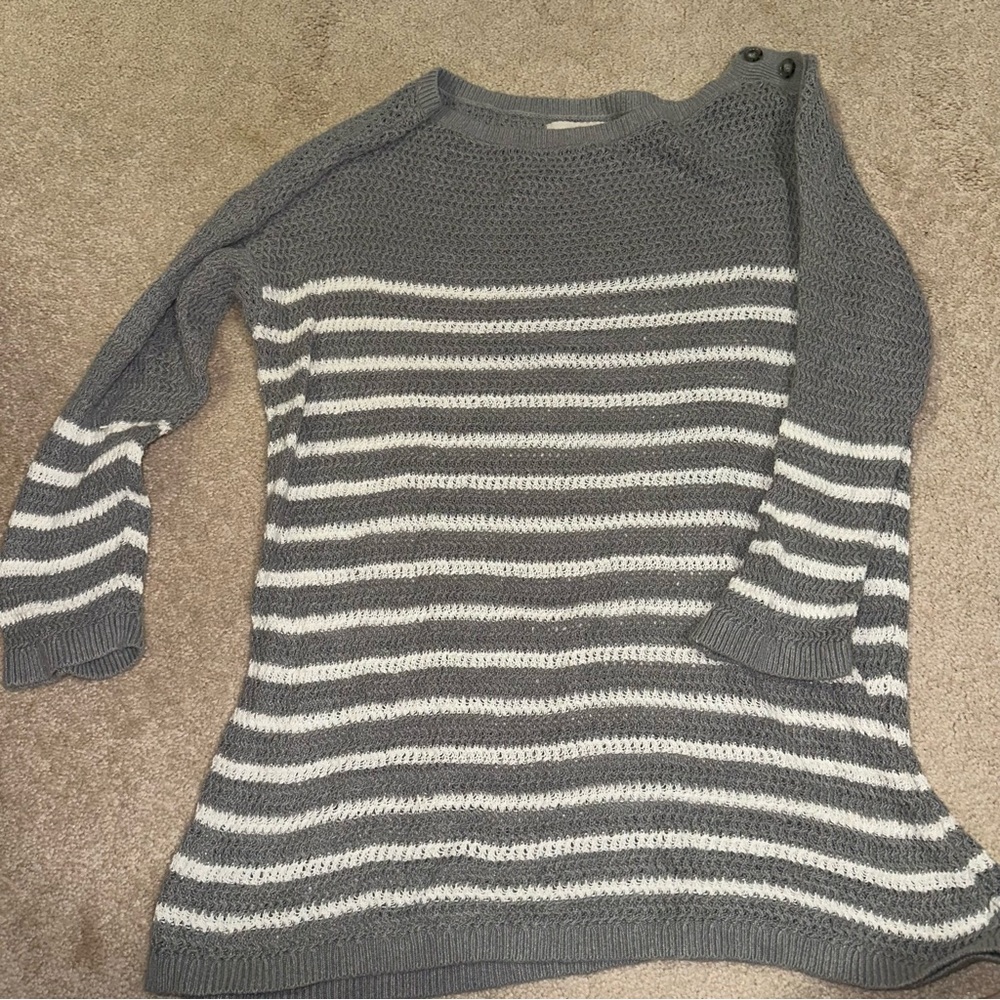 The Loft Gray and White Striped Women's Sweater